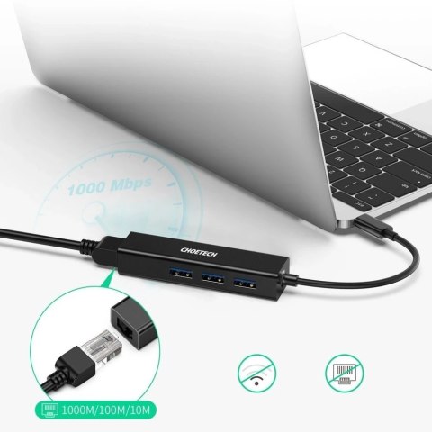 Choetech wielofunkcyjny HUB 4w1 USB Typ C 3x USB 3.0 / Ethernet RJ-45 szary (HUB-U02BK)