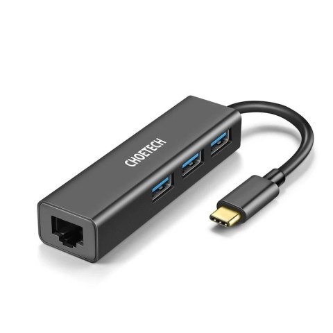 Choetech wielofunkcyjny HUB 4w1 USB Typ C 3x USB 3.0 / Ethernet RJ-45 szary (HUB-U02BK)