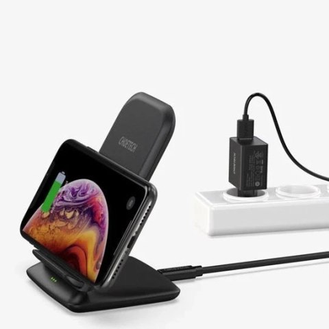 Choetech zestaw dwucewkowa ładowarka bezprzewodowa Qi stojak 10W czarny (T555-S) + ładowarka sieciowa USB 18W Power Delivery cza