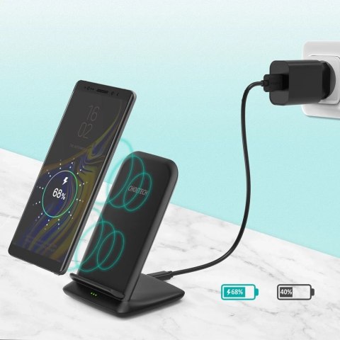 Choetech zestaw dwucewkowa ładowarka bezprzewodowa Qi stojak 10W czarny (T555-S) + ładowarka sieciowa USB 18W Power Delivery cza