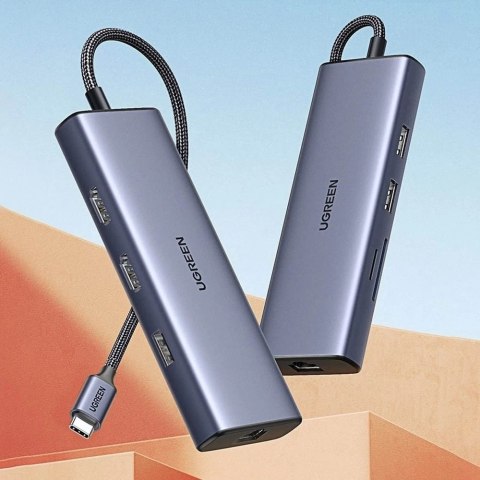 Czytnik kart Ugreen 9w1 wielofunkcyjny HUB USB Typ C - 2x USB 3.2 Gen 1 / 1x USB 2.0 / 2x HDMI 4K 60Hz / SD i TF / USB Typ C PD 