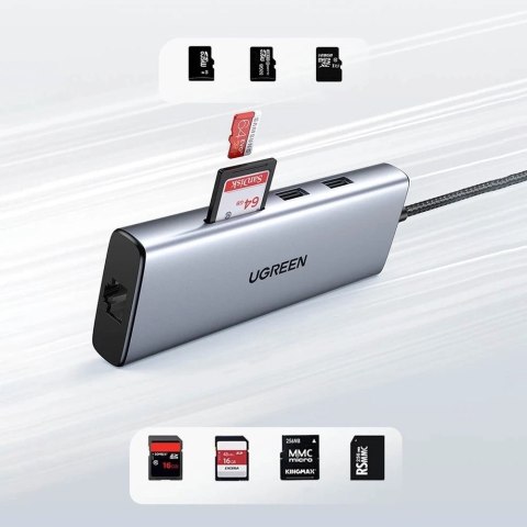 Czytnik kart Ugreen 9w1 wielofunkcyjny HUB USB Typ C - 2x USB 3.2 Gen 1 / 1x USB 2.0 / 2x HDMI 4K 60Hz / SD i TF / USB Typ C PD 