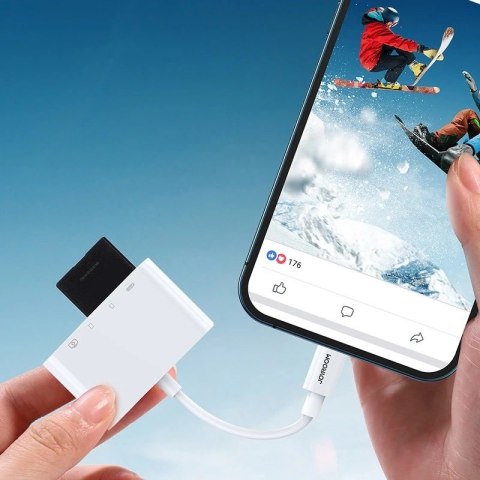 Joyroom HUB wielofunkcyjny adapter OTG Lightning - USB 3.2 Gen 1 (3.0, 3.1 Gen 1) / czytnik kart SD, TF / Lightning biały (S-H14