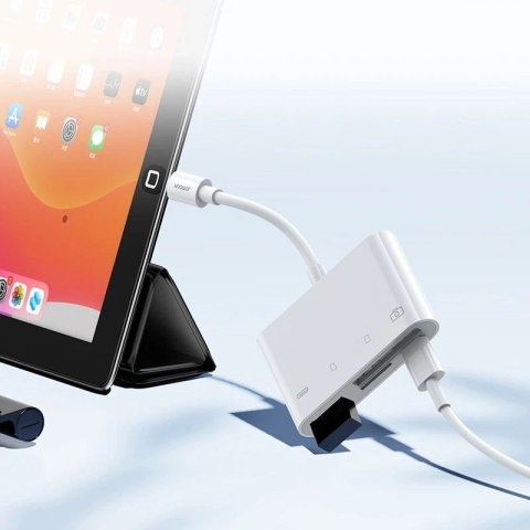 Joyroom HUB wielofunkcyjny adapter OTG Lightning - USB 3.2 Gen 1 (3.0, 3.1 Gen 1) / czytnik kart SD, TF / Lightning biały (S-H14
