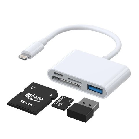 Joyroom HUB wielofunkcyjny adapter OTG Lightning - USB 3.2 Gen 1 (3.0, 3.1 Gen 1) / czytnik kart SD, TF / Lightning biały (S-H14