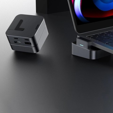 Joyroom podstawka wielofunkcyjny HUB USB Typ C - USB 3.0 / RJ45 / HDMI / USB Typ C / Thunderbolt do MacBook Pro szary (S-H121 Gr