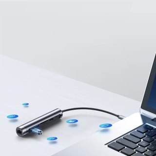 Joyroom wielofunkcyjny HUB 7w1 USB Typ C 100 W / HDMI 4K 30 Hz / RJ-45 / czytnik kart SD i microSD / 2x USB 3.0 (S-H111)