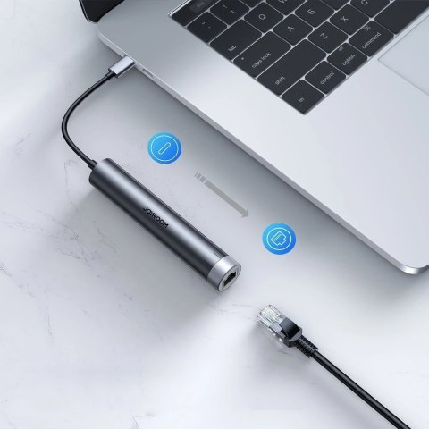 Joyroom wielofunkcyjny HUB 7w1 USB Typ C 100 W / HDMI 4K 30 Hz / RJ-45 / czytnik kart SD i microSD / 2x USB 3.0 (S-H111)