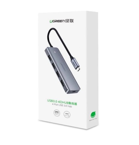 Ugreen rozdzielacz HUB USB Typ C - 4x USB 3.2 Gen 1 z portem zasilania USB Typ C szary (CM219 70336)