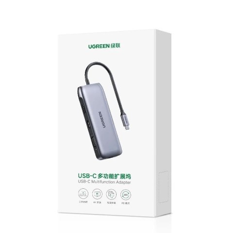 Ugreen wielofunkcyjny HUB 9w1 USB Typ C - HDMI, DP, VGA, 2 x USB, RJ45 Ethernet, czytnik kart SD/TF, USB Typ C PD 100W szary (CM