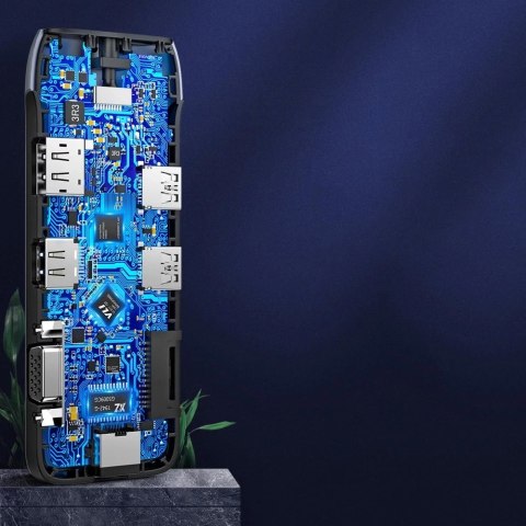 Ugreen wielofunkcyjny HUB 9w1 USB Typ C - HDMI, DP, VGA, 2 x USB, RJ45 Ethernet, czytnik kart SD/TF, USB Typ C PD 100W szary (CM