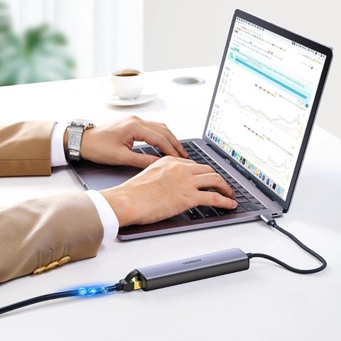 Ugreen wielofunkcyjny adapter HUB USB Typ C - 3 x USB / Ethernet RJ-45 / USB Typ C PD szary (CM475)