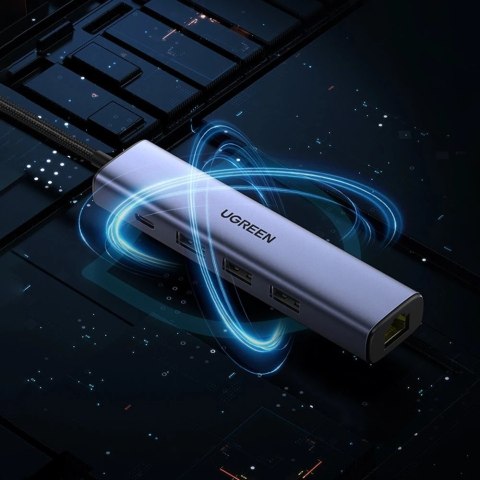 Ugreen wielofunkcyjny adapter HUB USB Typ C - 3 x USB / Ethernet RJ-45 / USB Typ C PD szary (CM475)