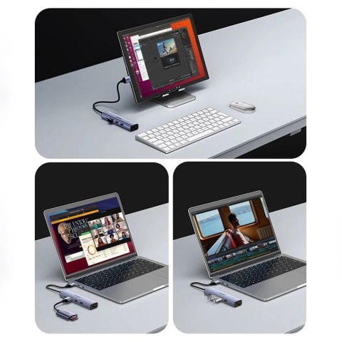 Ugreen wielofunkcyjny adapter HUB USB Typ C - 3 x USB / Ethernet RJ-45 / USB Typ C PD szary (CM475)