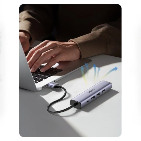 Ugreen wielofunkcyjny adapter HUB USB Typ C - 3 x USB / Ethernet RJ-45 / USB Typ C PD szary (CM475)