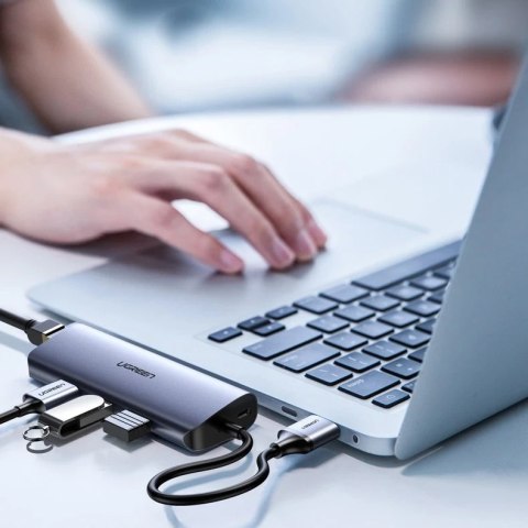 Ugreen wielofunkcyjny adapter HUB USB Typ C - 3 x USB / Ethernet RJ-45 / micro USB szary (CM252)