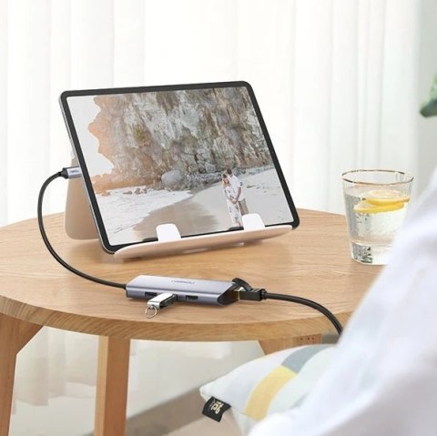 Ugreen wielofunkcyjny adapter HUB USB Typ C - 3 x USB / Ethernet RJ-45 / micro USB szary (CM252)