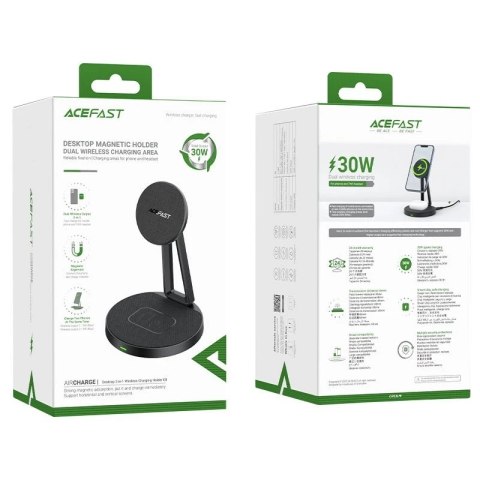 Acefast bezprzewodowa ładowarka Qi 15W do iPhone (z MagSafe) i Apple AirPods stojak podstawka uchwyt magnetyczny czarny (E8 blac