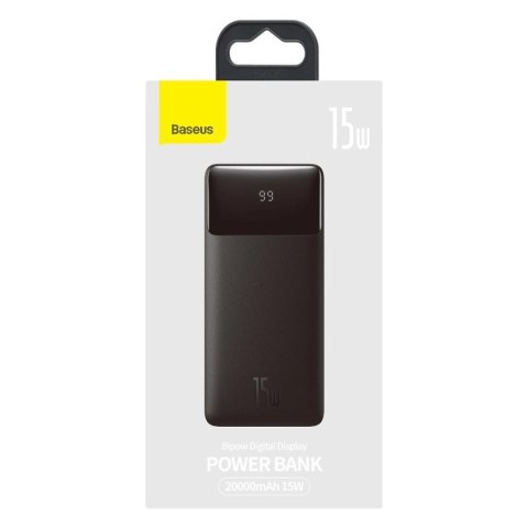 Baseus Bipow powerbank z szybkim ładowaniem 20000mAh 15W biały (Overseas Edition) + kabel USB-A - Micro USB 0.25m czarny (PPBD05
