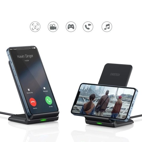 Choetech bezprzewodowa ładowarka Qi 10W stojak na telefon + kabel USB - micro USB czarny (T524-S)