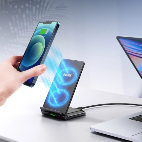 Choetech dwucewkowa szybka ładowarka bezprzewodowa stojak 15W czarna + kabel micro USB 1,2m (T524-F)