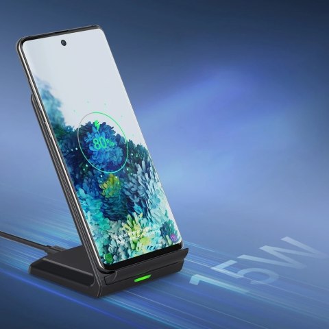 Choetech dwucewkowa szybka ładowarka bezprzewodowa stojak 15W czarna + kabel micro USB 1,2m (T524-F)