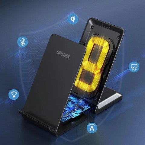 Choetech dwucewkowa szybka ładowarka bezprzewodowa stojak 15W czarna + kabel micro USB 1,2m (T524-F)