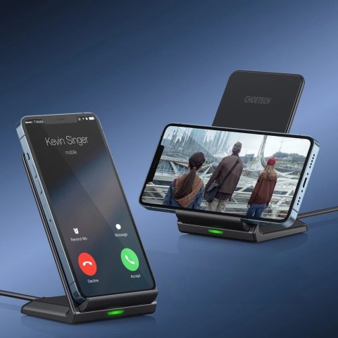 Choetech dwucewkowa szybka ładowarka bezprzewodowa stojak 15W czarna + kabel micro USB 1,2m (T524-F)