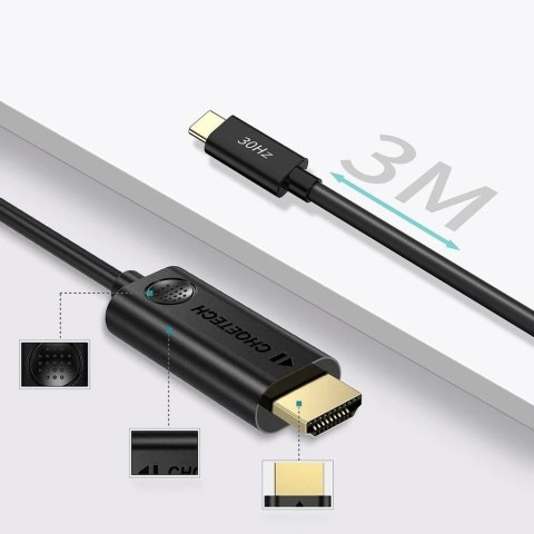 Choetech kabel przewód USB Typ C - HDMI 4K 30Hz 3m czarny (XCH-0030)