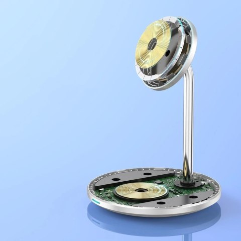 Choetech ładowarka bezprzewodowa Qi 15W do iPhone i AirPods uchwyt magnetyczny kompatybilny z MagSafe srebrny (T581-F)