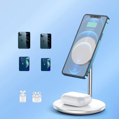 Choetech ładowarka bezprzewodowa Qi 15W do iPhone i AirPods uchwyt magnetyczny kompatybilny z MagSafe srebrny (T581-F)