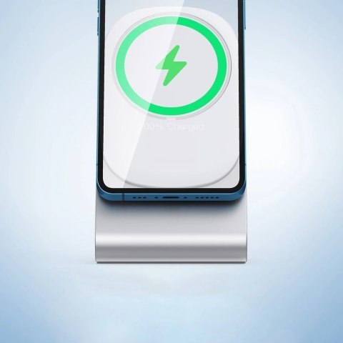 Choetech magnetyczna ładowarka bezprzewodowa Qi 15W (kompatybilna z MagSafe) biały (T517-F) + stojak uchwyt srebrny