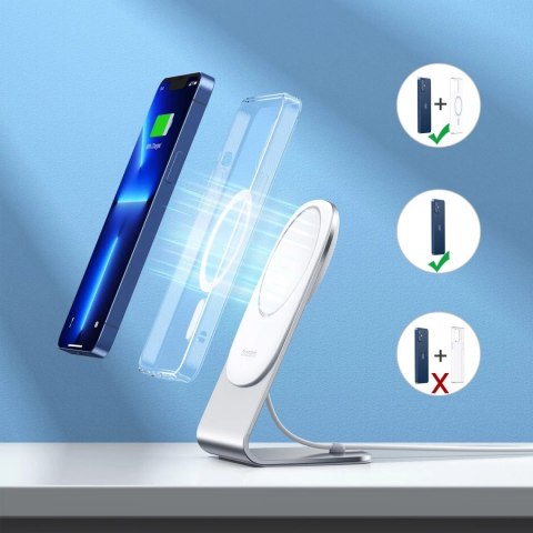 Choetech magnetyczna ładowarka bezprzewodowa Qi 15W (kompatybilna z MagSafe) biały (T517-F) + stojak uchwyt srebrny