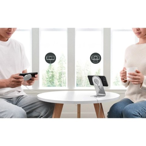 Choetech magnetyczna ładowarka bezprzewodowa Qi 15W (kompatybilna z MagSafe) biały (T517-F) + stojak uchwyt srebrny