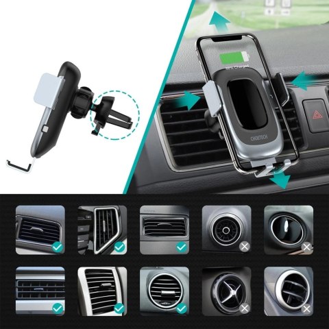 Choetech samochodowa ładowarka bezprzewodowa Qi 15W uchwyt samochodowy 3w1 na szybę deskę kratkę czarny (T542-S)