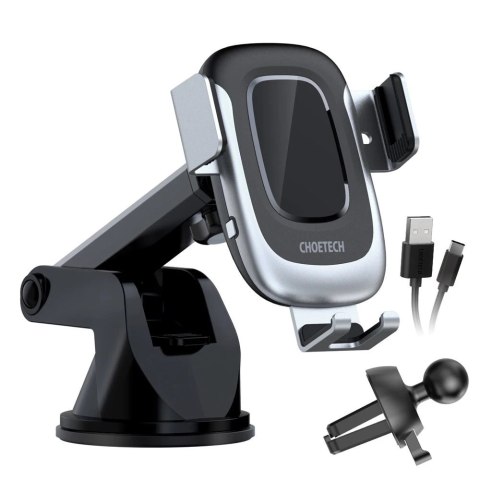 Choetech samochodowa ładowarka bezprzewodowa Qi 15W uchwyt samochodowy 3w1 na szybę deskę kratkę czarny (T542-S)