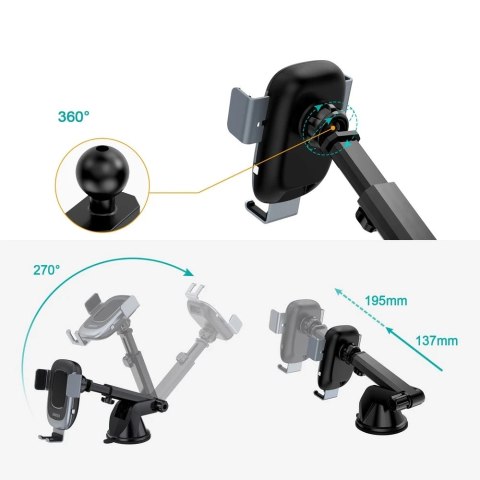 Choetech samochodowa ładowarka bezprzewodowa Qi 15W uchwyt samochodowy 3w1 na szybę deskę kratkę czarny (T542-S)