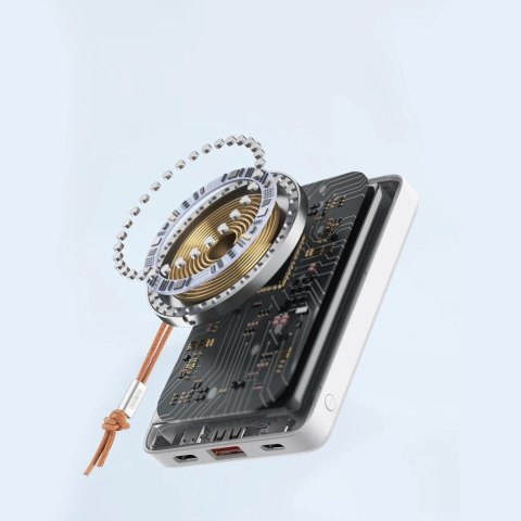 Duzzona magnetyczny powerbank 10000 mAh z funkcją ładowania bezprzewodowego (MagSafe, Qi) USB-A / USB-C 22,5W biały (W5)