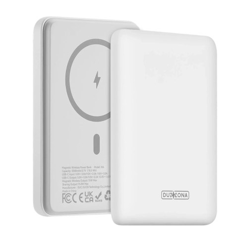 Duzzona magnetyczny powerbank 5000 mAh z funkcją ładowania bezprzewodowego (MagSafe, Qi) USB-C 20W biały (W4)