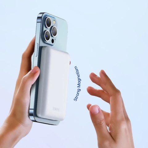 Duzzona magnetyczny powerbank 5000 mAh z funkcją ładowania bezprzewodowego (MagSafe, Qi) USB-C 20W biały (W4)