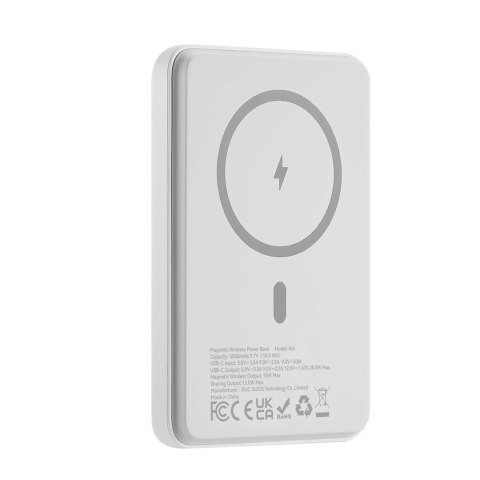 Duzzona magnetyczny powerbank 5000 mAh z funkcją ładowania bezprzewodowego (MagSafe, Qi) USB-C 20W biały (W4)
