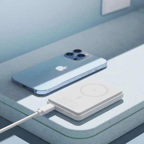 Duzzona magnetyczny powerbank 5000 mAh z funkcją ładowania bezprzewodowego (MagSafe, Qi) USB-C 20W biały (W4)