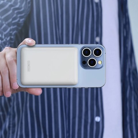 Duzzona magnetyczny powerbank 5000 mAh z funkcją ładowania bezprzewodowego (MagSafe, Qi) USB-C 20W biały (W4)