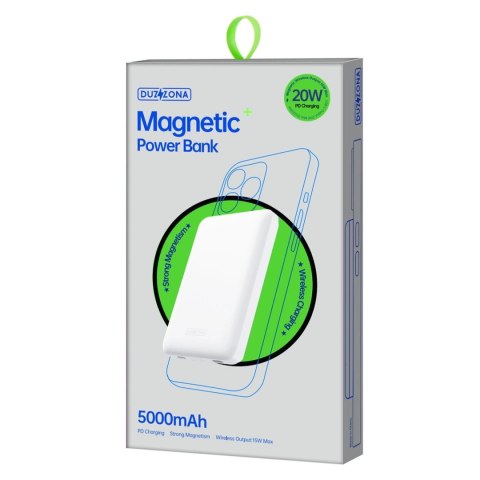 Duzzona magnetyczny powerbank 5000 mAh z funkcją ładowania bezprzewodowego (MagSafe, Qi) USB-C 20W biały (W4)