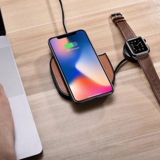ICarer 2w1 skórzana bezprzewodowa ładowarka Qi 10W do telefonu i Apple Watch brązowy (IWXC005-BN)