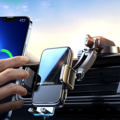 Joyroom automatyczny uchwyt samochodowy ładowarka indukcyjna 15W Qi na szybę kokpit deskę czarny (JR-ZS298 dash)