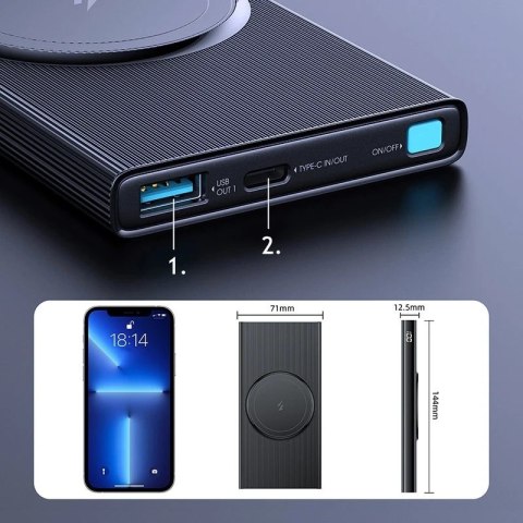 Joyroom powerbank 10000mAh 22,5W Power Delivery Quick Charge magnetyczna ładowarka bezprzewodowa Qi 15W do iPhone kompatybilna z