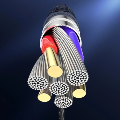 Joyroom wytrzymały kabel przewód USB - USB Typ C z reagującym na dźwięk podświetleniem LED 2,4A 1,2m szary (S-1230N16)