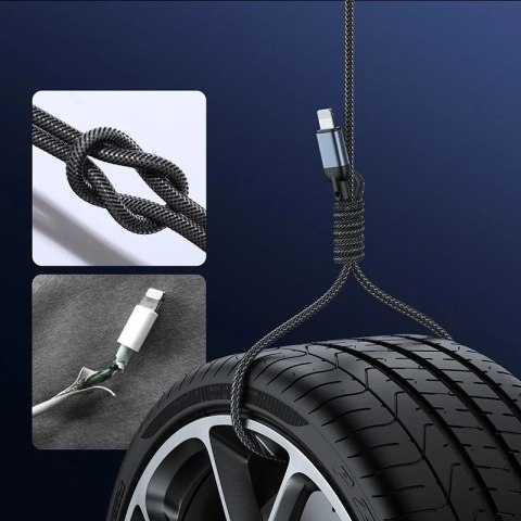 Joyroom wytrzymały kabel przewód USB - USB Typ C z reagującym na dźwięk podświetleniem LED 2,4A 1,2m szary (S-1230N16)