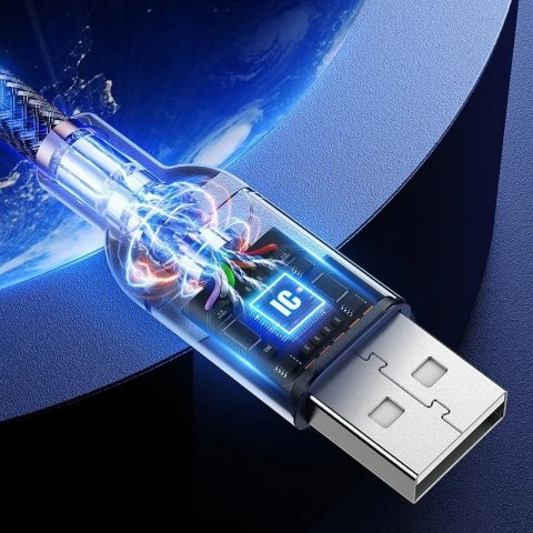 Joyroom wytrzymały kabel przewód USB - USB Typ C z reagującym na dźwięk podświetleniem LED 2,4A 1,2m szary (S-1230N16)
